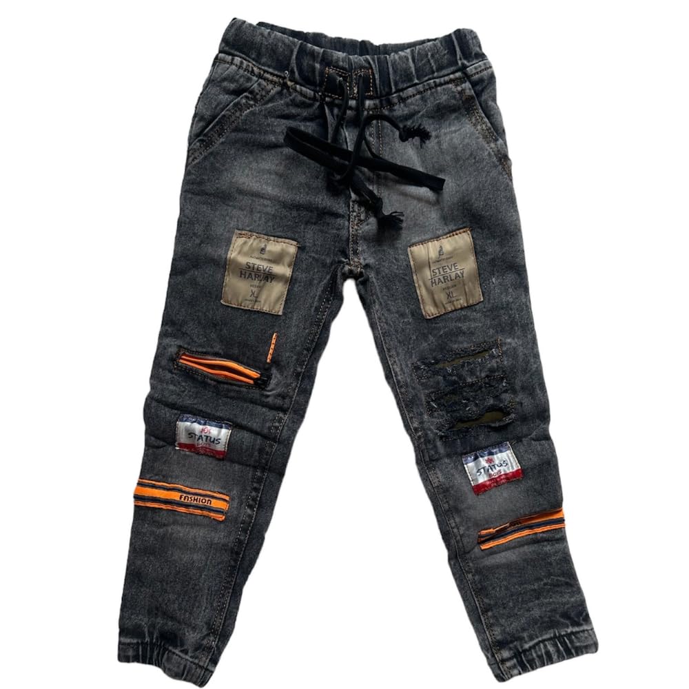 GenericSG Fashion Boys Jeans Slim Fit Denim Joggers with Drawstring Round Elastic Waist for Kids (SG-2008)