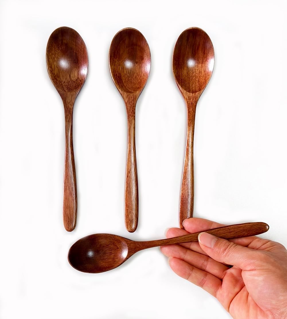 6 Pieces Spoons, Wooden Spoons for Eating, 7.1 Inch Wood Table Spoon for Cereal Yogurt Dessert, Natural Eating Spoon for for Tea, Multi-Use Utensil for Honey Jam Butter, Cooking Tasting Spoon