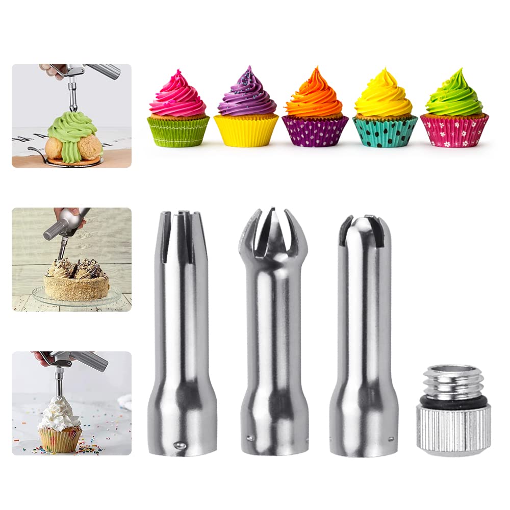 WENRERO 3 PCS Stainless Steel Tips for Dressing Cream, Universal Cream Dispenser Replacement Nozzles Whipped Cream Dispenser Nozzles Cake Decorating Nozzle for Dressing Desserts Espumas Sauces Soups
