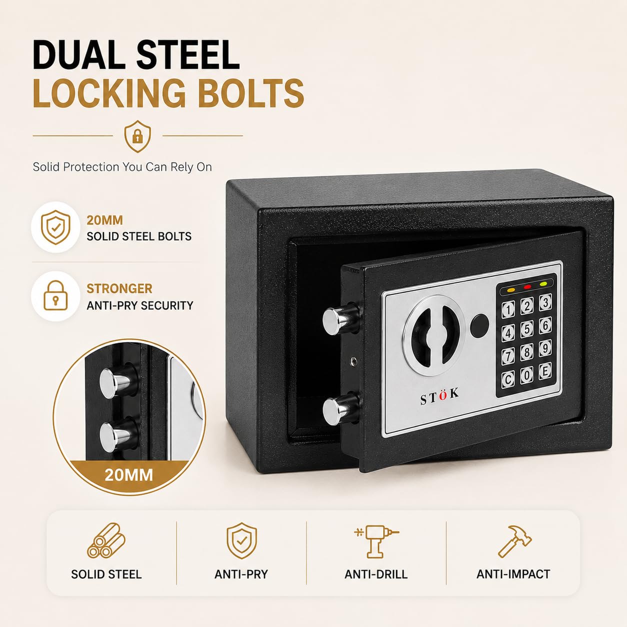 SToK (ST-ES1723-B) Electronic Safe - Secure Locker for Home and Office | Size: 23x17x17 cm | Keep Your Valuables Safe! - Black (1 Year Offsite Warranty) 4