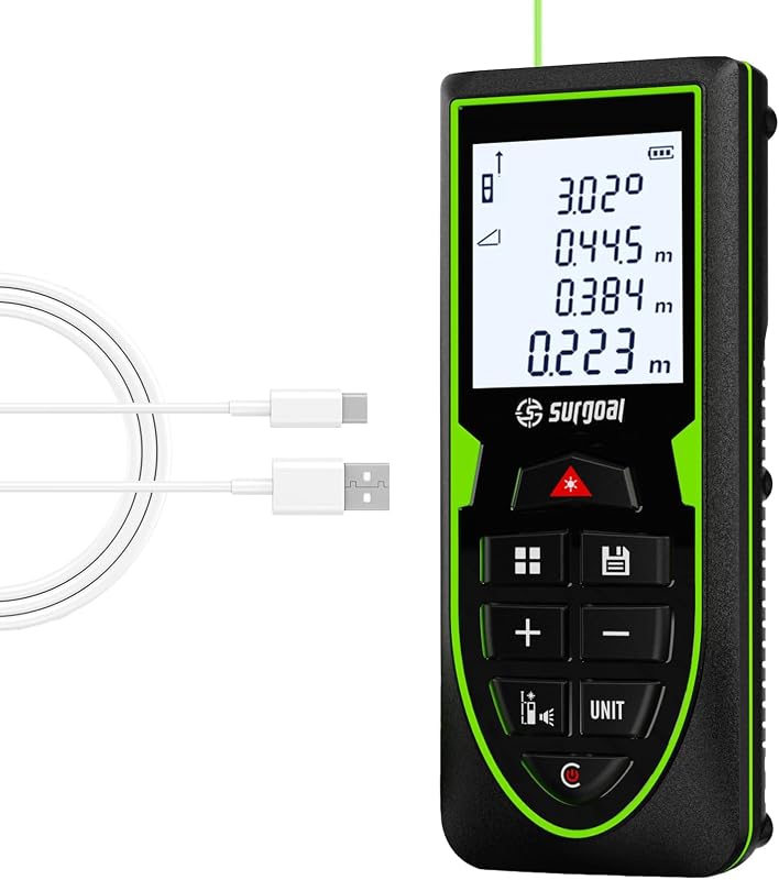 Medición de distancia láser verde Sensor de ángulo XY en vivo recargable USB-C | Alta precisión, área/volumen/pitagórico, conmutación de unidad pies/pulg/pies+pulg/m, compacto, bricolaje para el hogar, carpintería, proyectos de interior, regalo
