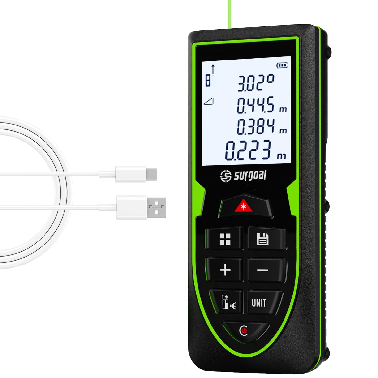 Mini Green Laser Distance Meter 262Ft – Rechargeable Digital Measuring Tool with USB Type-C, Area/Volume Modes, Max/Min, ±3mm Accuracy, Pocket-Sized Compact Design