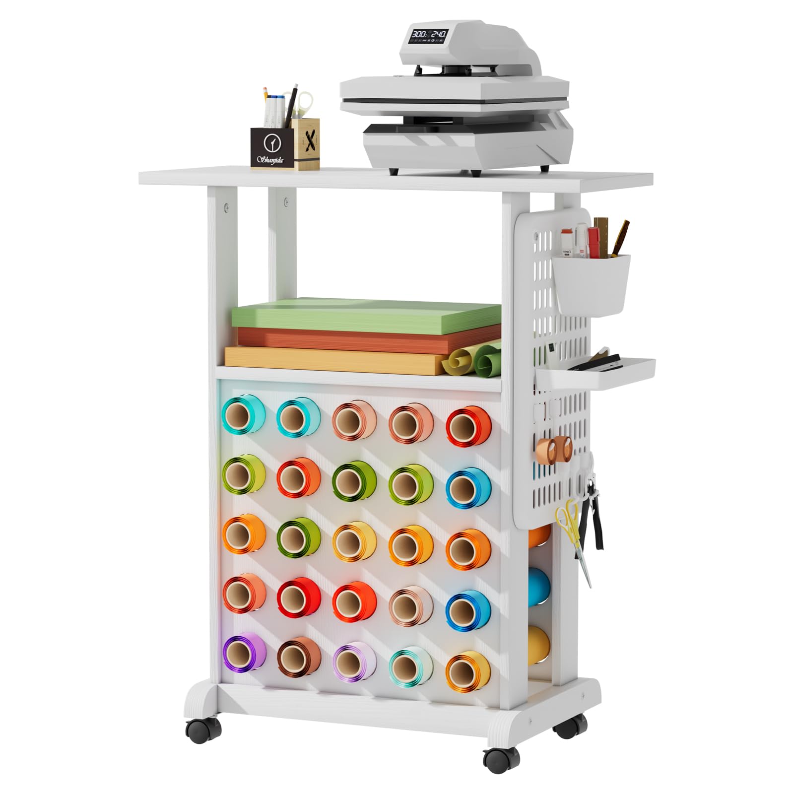 SDMY Rolling Craft Storage Cart Organizers - Compatible with Cricut Machines,Craft Rolling Storage Organizer with Vinyl Roll Holder,Crafting Cabinet Workstation