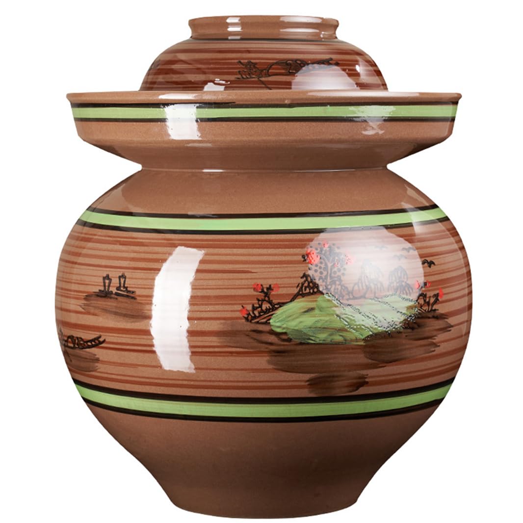 VHJdtE Ceramic pickling jars, Large Traditional Chinese Porcelain Crock, Fermentation with Water Seal Airlock Lid(8Kg)