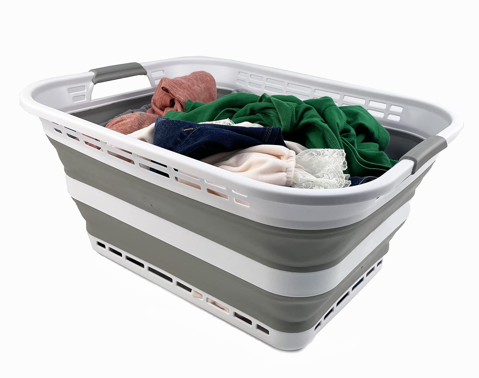 SAMMART Opvouwbare wasmand van kunststof, opvouwbare pop-up opbergbak/ organizer, draagbare wasmand, ruimtebesparende wasmand (1, wit/Little Boy Blue