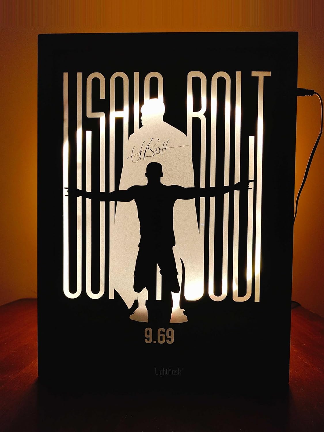 Usain Bolt Shadow Box Frame – LED Photo Frame | 11.6x15.6 Inch Illuminated Light Up Artwork | Iconic Pose with LED Glow | LED Night Light Painting, Light Art Decor, Lamp, Decoration LED Wall Art