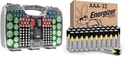 Miniatura 1 de Organizador de baterías, organizador de batería, pilas AAA gris y Energizer, pilas alcalinas triple A de larga duración, 32 unidades (paquete de 1)