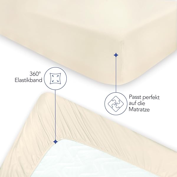 Dreamzie Spannbettlaken, 200 x 200 cm, für Dicke Matratzen bis 33 cm – 100% Polyester-Mikrofaser – Beige, Zertifiziert ohne Chemikalien (Oeko Tex), Spannbettlaken mit Rundumgummizug - 3