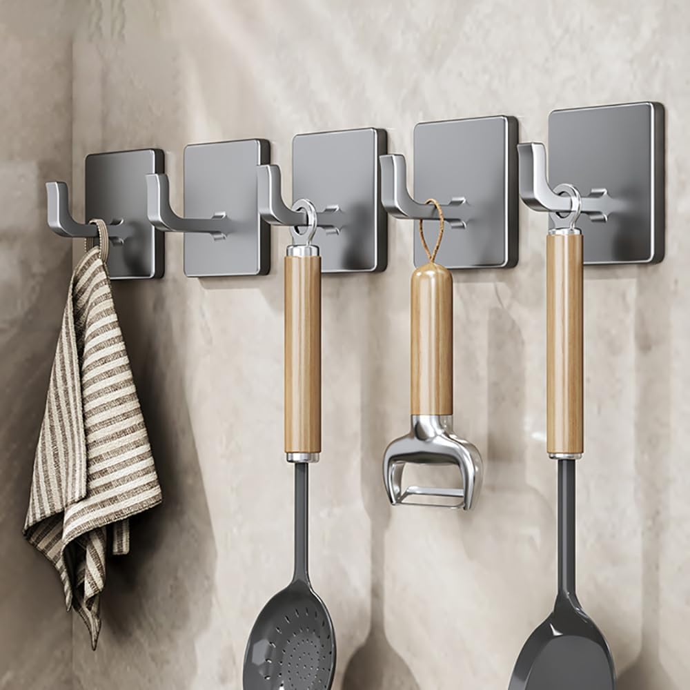 10 Pieces Kitchen Utensil Hook No Drilling Storage Organizer Rack for Kitchen/Bathroom/Wardrobe(Gray)