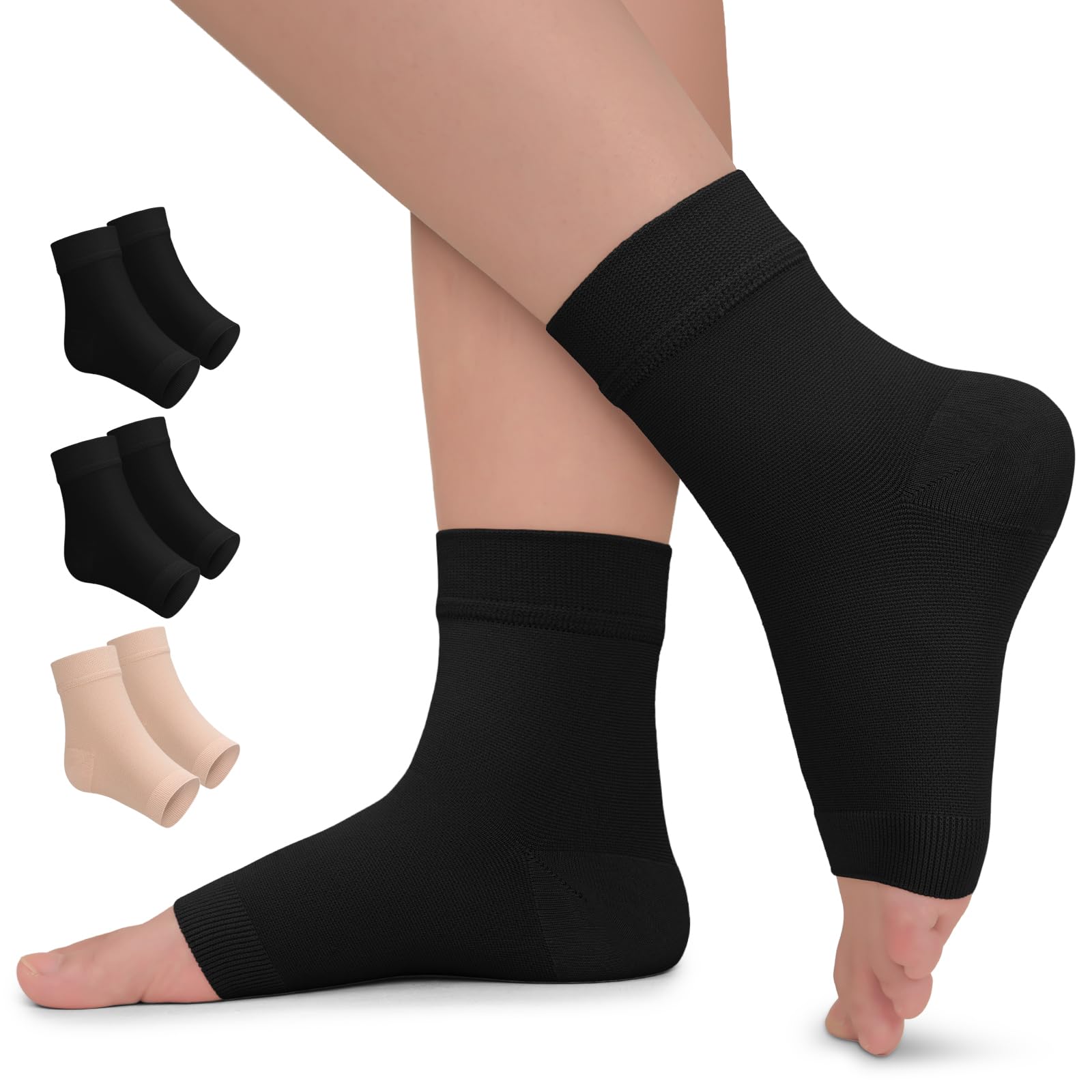 ACTINPUTAnkle Compression Sleeve Plantar Fasciitis Braces -Open Toe Compression Socks Arch Support for Women and Men S-M