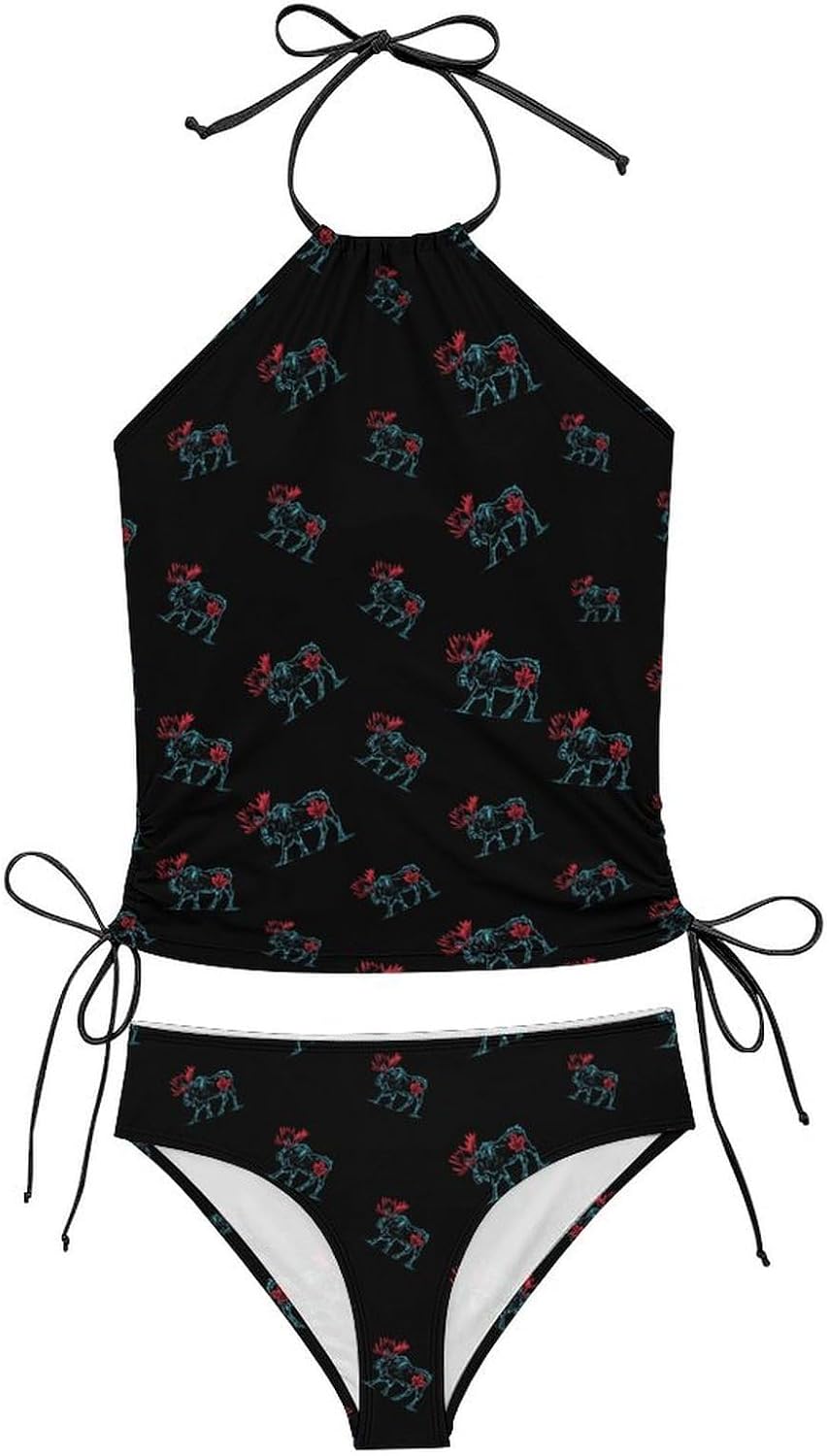 Canadian Moose Women's Tankini Swimsuit Two Piece Tummy Control Bathing Suits Tie String Swimwear