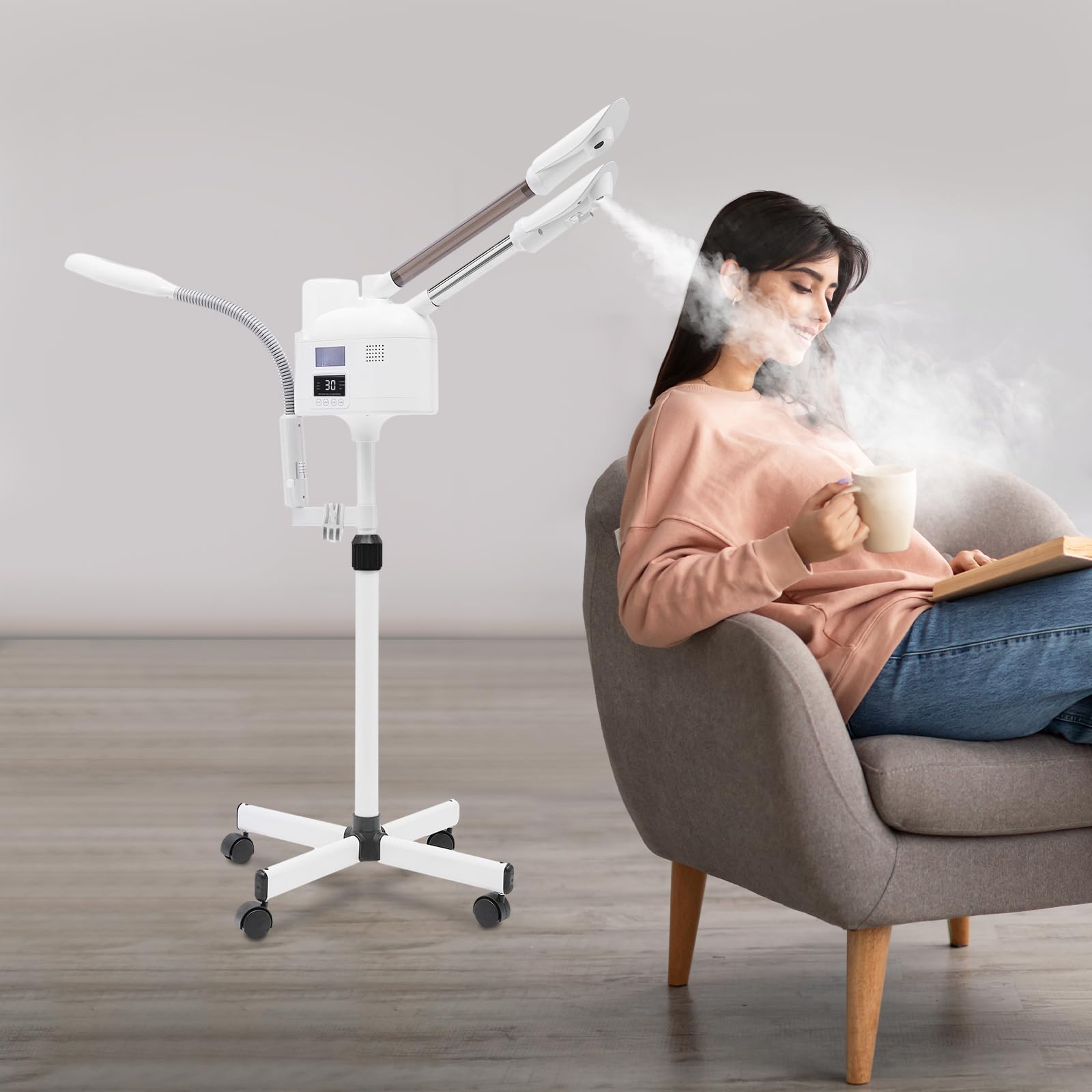 Dispositivo a Vapore Per Il Viso 3 In 1, Vaporizzatore Estetico Migliorato, Con Ugello Caldo E Freddo, 750W Lampada Ingrandimento LED, Per Il Viso Salone Bellezza Spa, Studios, Domestico, Ecc