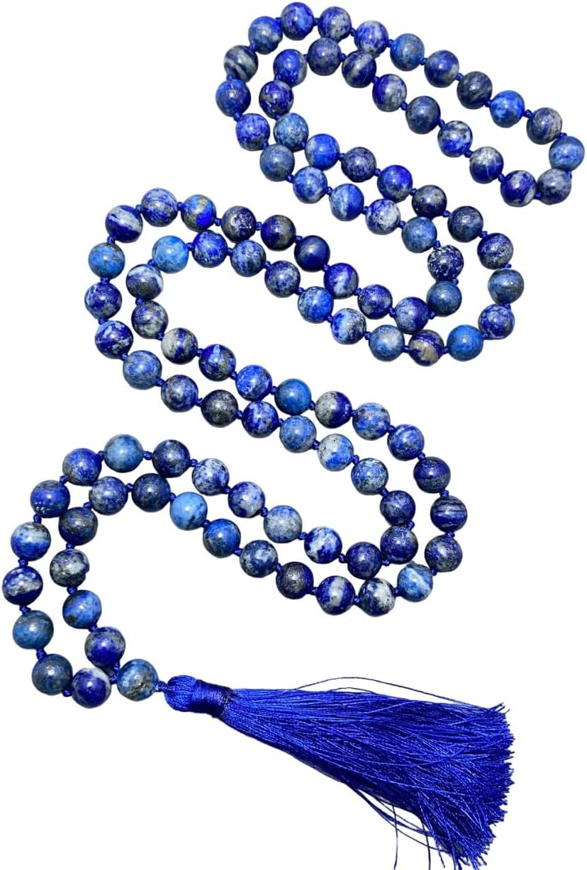 Natural AAA Lapis Lazuli Mala, Lapis Prayer 10mm Necklace, Tibetan Mala, Knotted Japa Bead Mala, 108 Bead Lapis Mala, Yoga, Mantra Mala, Japa Mala