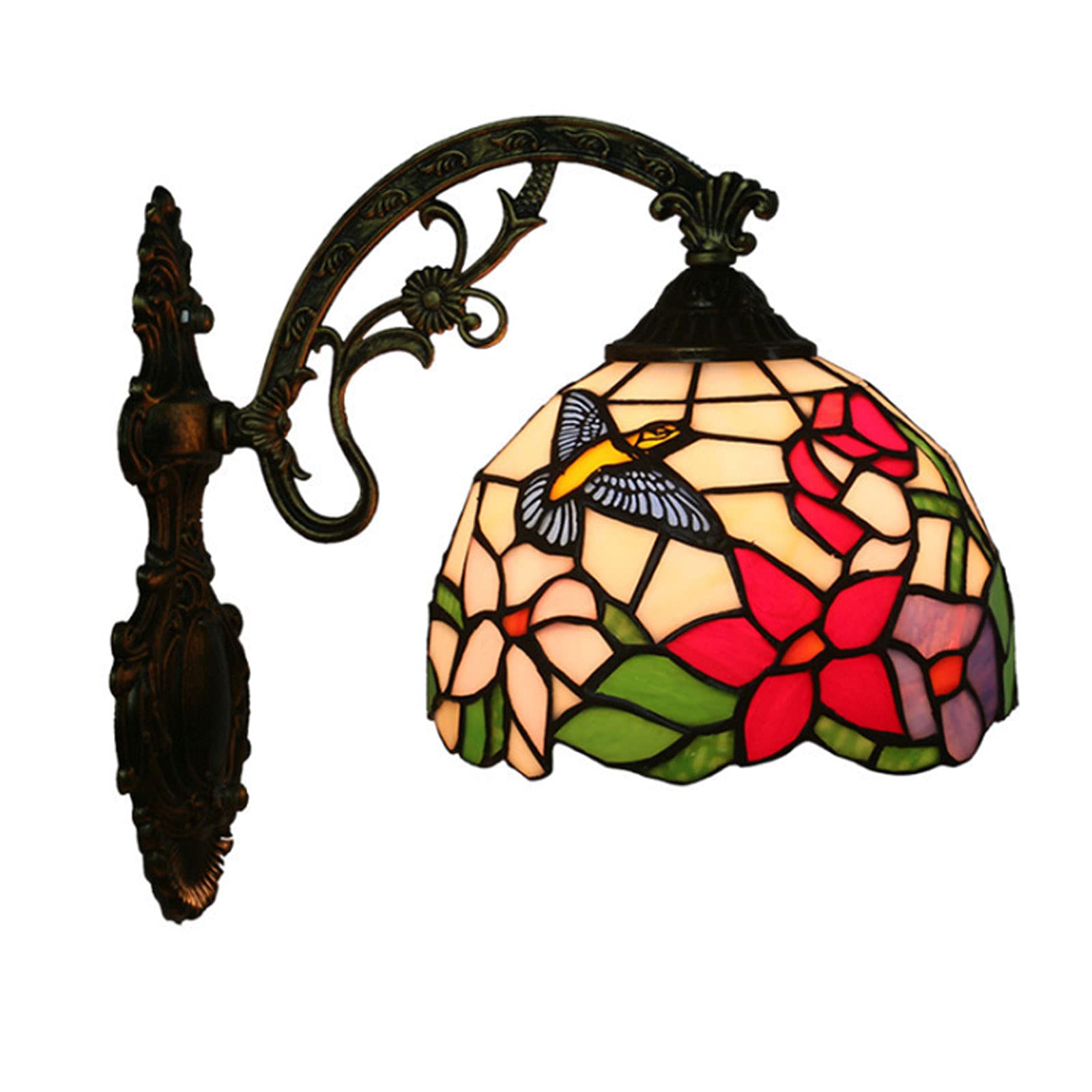 SXSCARKX 8 Inch Night Light Tiffany Wall Lamp Hummingbird Stained Glass Handmade for Bedroom Corridor Balcony Entrance Lighting Needed
