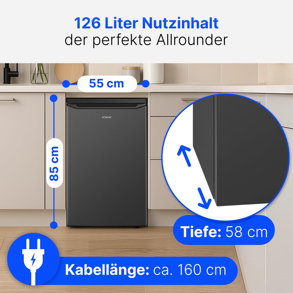 Bomann VS7258-Noir Réfrigérateur 126L Classe C Noir