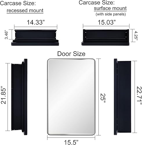 Miniatura 3 de IDYLLOR Botiquín iluminado para baño con puerta de espejo con marco de esquina redonda de 15 x 25 pulgadas, apertura a la izquierda, empotrado o