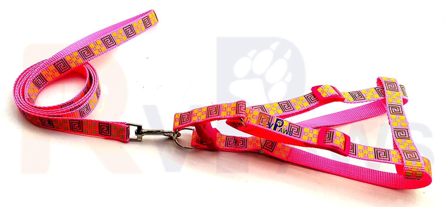 Pups&Pets Puppy 15mm Nylon Printed Harness Set | Adjustable Soft Chest Harness and Leash | Safety Harness with Leash Suitable for Small & Medium Dogs, Cats (Pink) (B0BYP6SBSX) Amazon Price History, Amazon Price Tracker