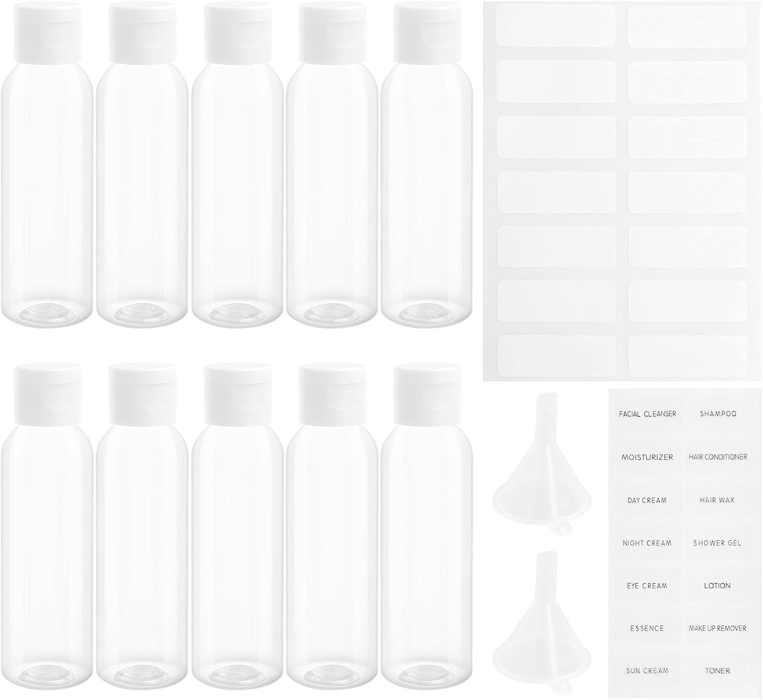 10 Pcs Clear Travel Bottles, 60ml Empty Travel Bottles, Bottles for