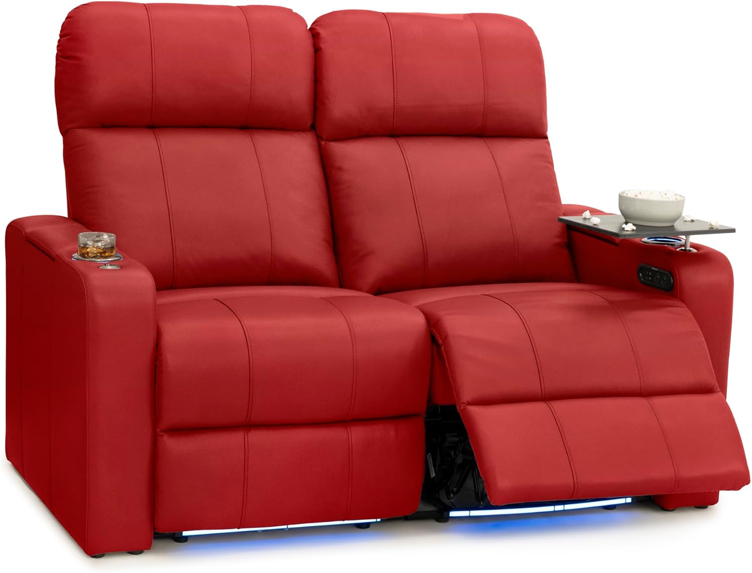 Seatcraft Monterey Zero-Gravity CoolZero Italian Leather Home Theater Seating, Powered Headrest, Power Recline, Red, Row of 2 Loveseat