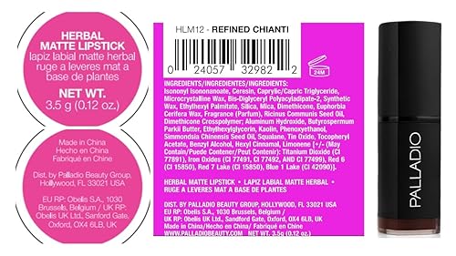 Miniatura 9 de Palladio Lápiz labial mate a base de hierbas, cremoso y cobertura completa, lápiz labial mate de larga duración, Chianti