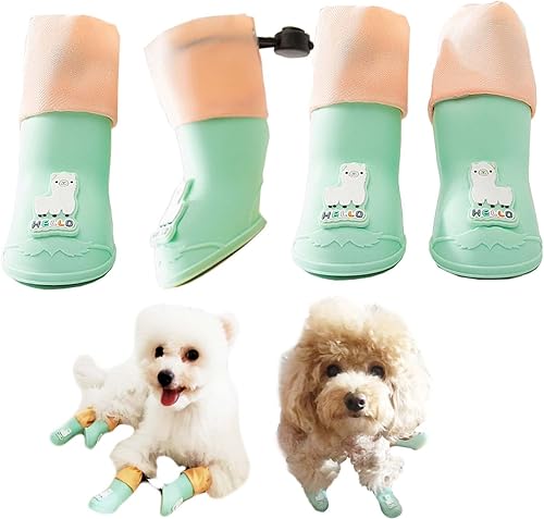 Miniatura 1 de 4 botas impermeables para perro, zapatos para perro para nieve y lluvia, de peluche de Pomerania, bichón, perros medianos y pequeños (oveja verde,