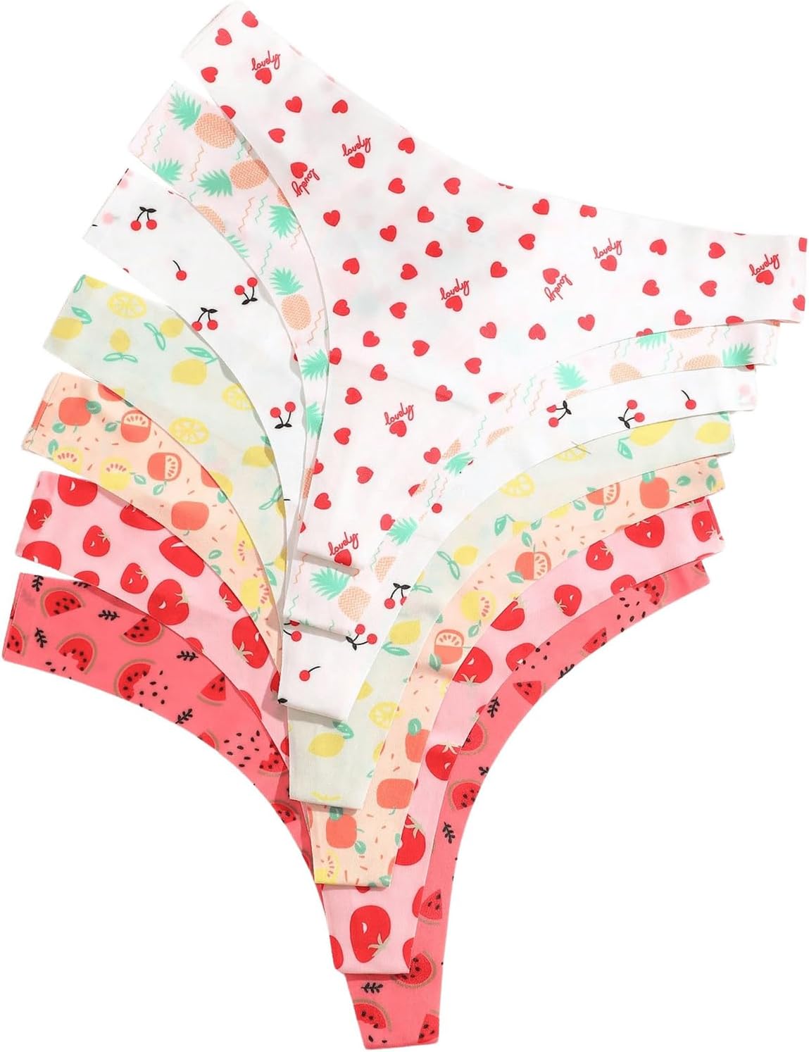 SHENHE Women's Seamless Thongs No Show Invisible Panties Cute Printed Tanga Underwear 7 Pack