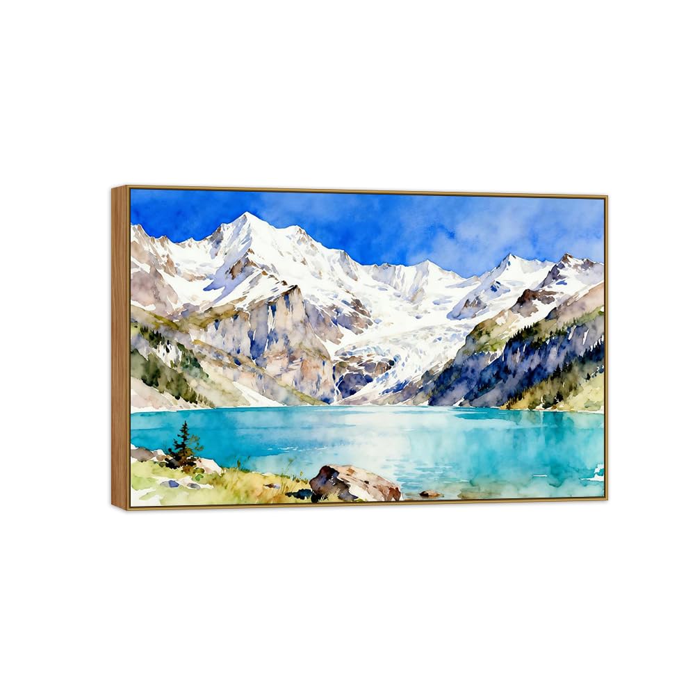 OZPWBVY Landscape Canvas Wall Art Picture-Snow Mountain Lake-Nature Prints for Living Room Bedroom Home Decor Ready to Hang 20x30in50x75cm Wood Frame