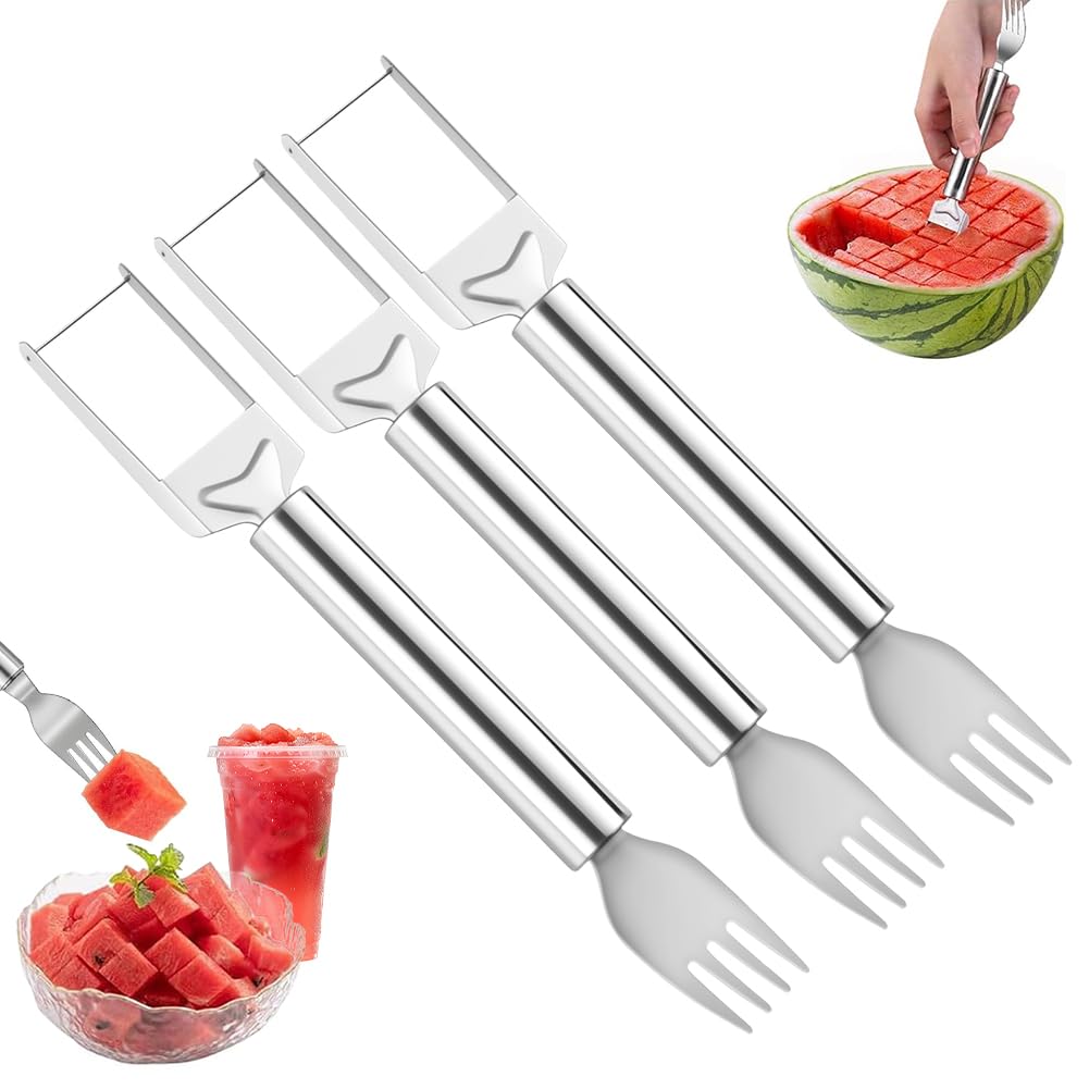 2-in-1 Stainless Steel Fruit Cutter, Watermelon Fork Slicer (3Pcs)