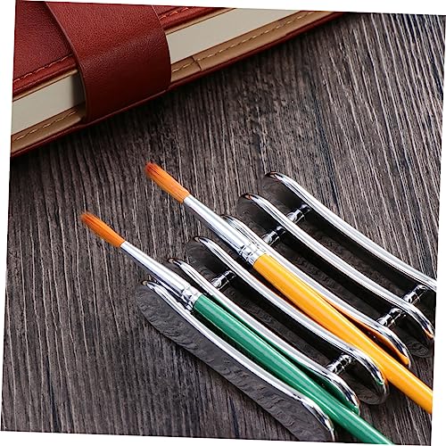 Image of Mini Nail Art Pen Holder Stand for 5 Pens Portable Manicure Brush Rest Organizer Metal Nail Brush Tool Holder for Gel Polish and Uv Gel Brushes 2 Pack