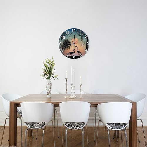 Miniatura 4 de Flamingos Walk on the Sea Beach - Reloj de pared con pilas, reloj redondo silencioso para decoración de pared para el hogar, oficina, escuela, 12