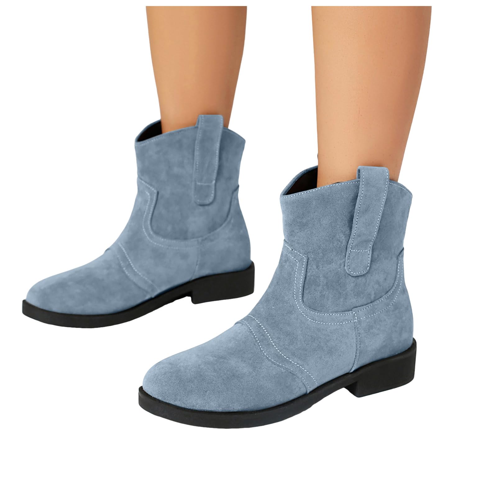 Ankle Cowboy Boots For Women Slouchy Low Chunky Heel Ankle Short Booties Round Toe Fashion Tall Western owgirl