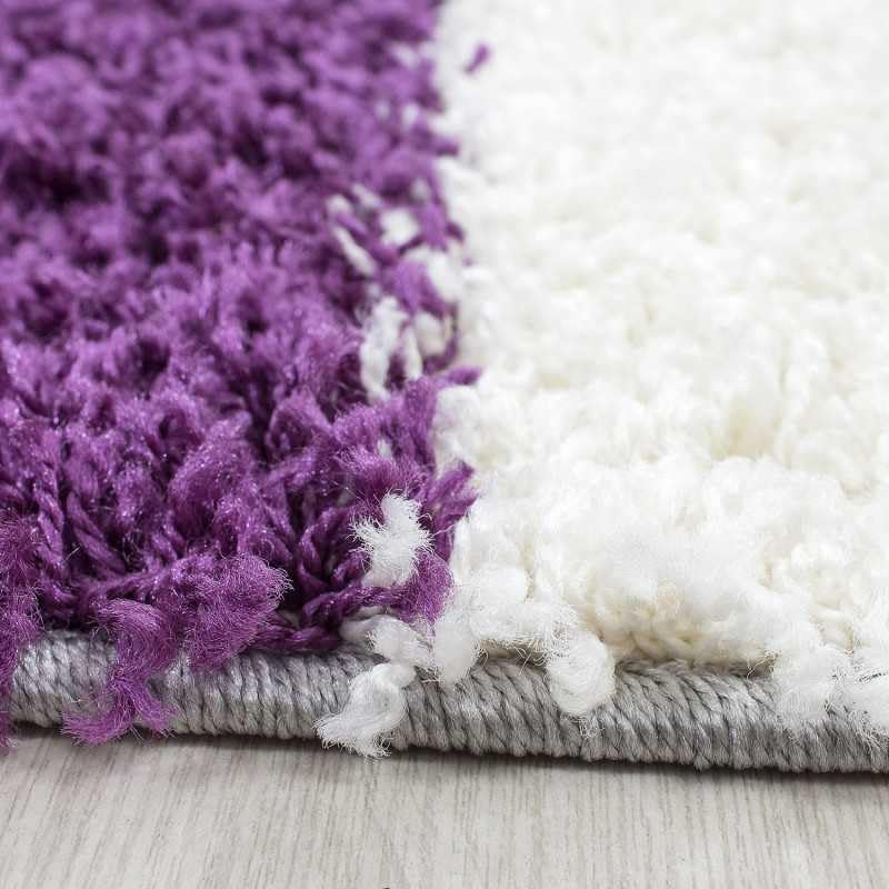 Tapis shaggy haut de gamme violet-blanc-gris design géométrique - 3