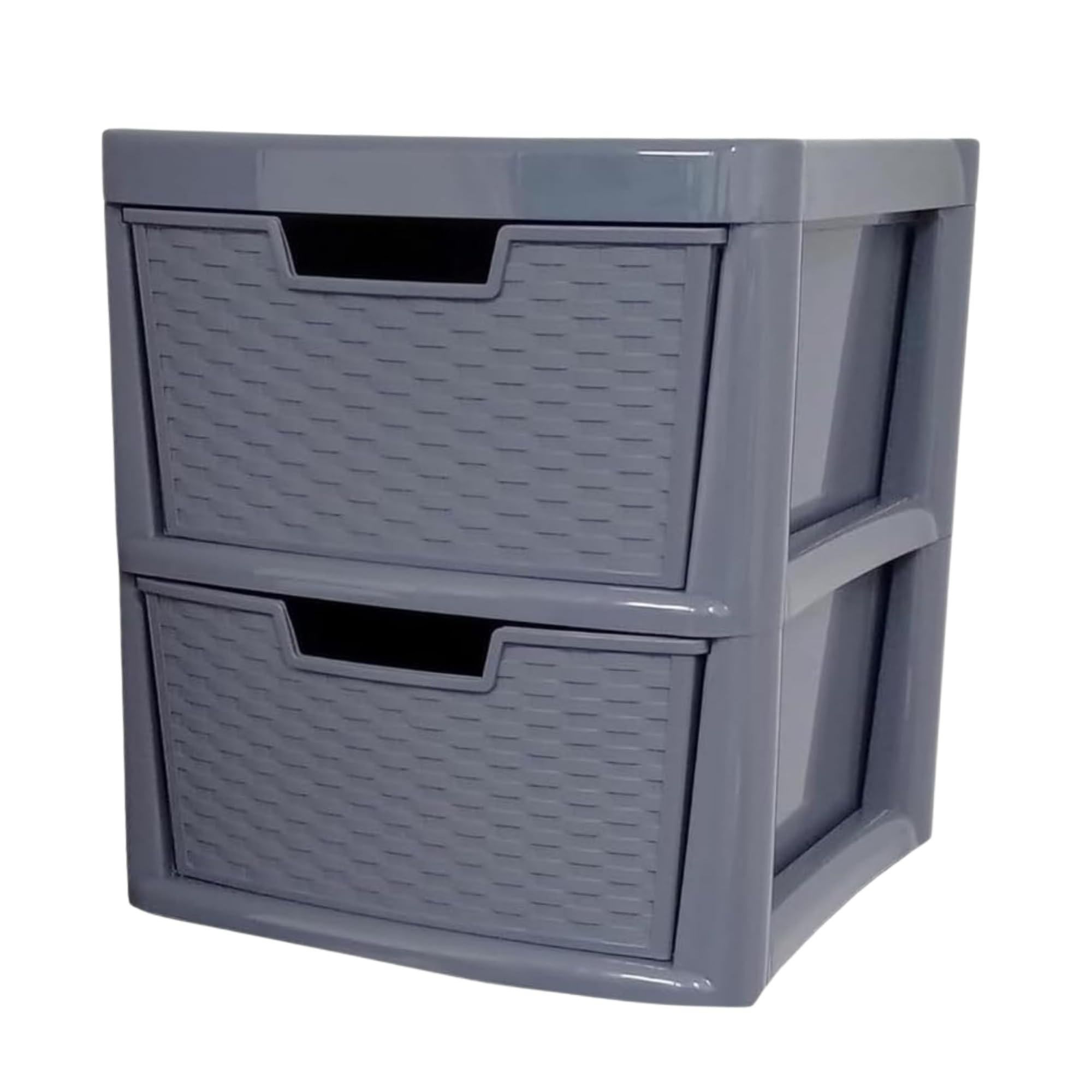 KYY'Z - Large Plastic Rattan Storage Drawers Unit with Deep Pull-Out Baskets - Durable Multipurpose Cabinet Organizer for Home Office, Bedroom, Bathroom, Garage, Utility Room (Rattan/Grey, 2 Tier)