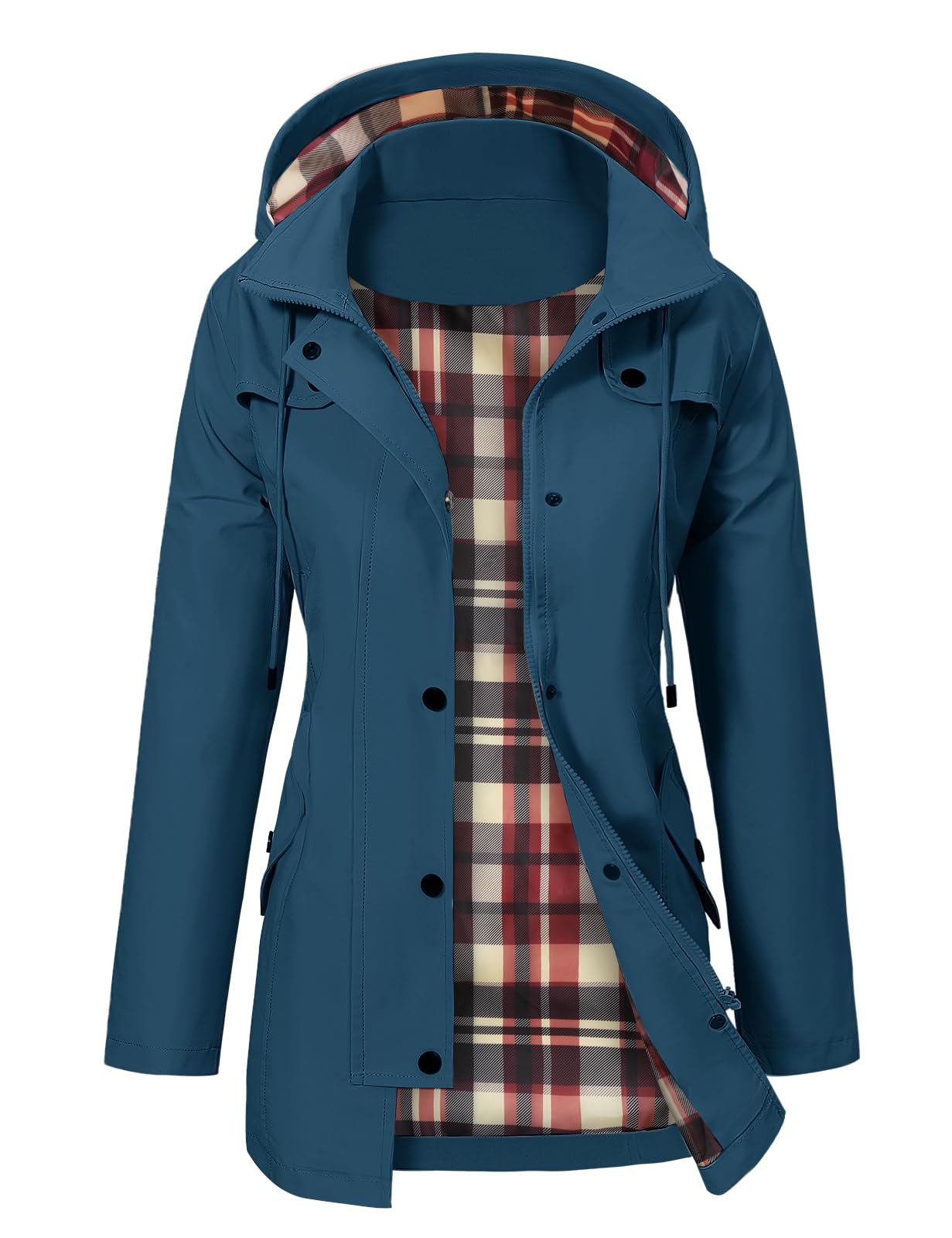 Chubasquero Mujer Impermeable Trench Chaqueta de Lluvia Largo Chaqueta Cortaviento para Mujer con Capucha Ligera Gabardina Impermeable al Aire Libre