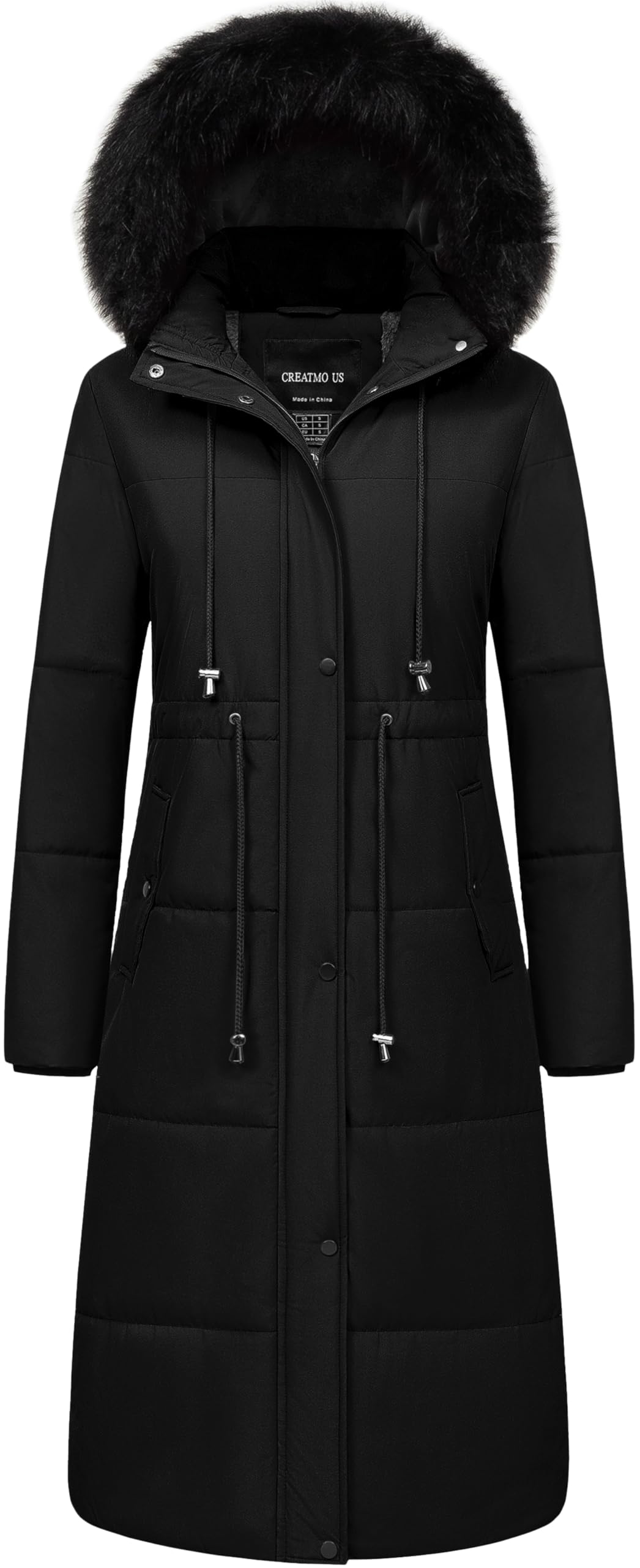CREATMO US Women's Long Winter Coat Warm Waterproof Puffer Jacket Snow Quilted Bubble Parka with Hood