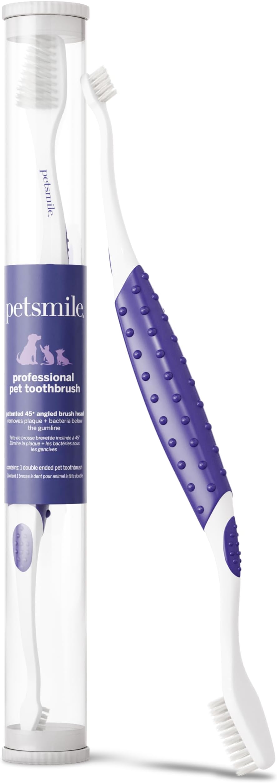 petsmile Professional Dog Toothbrush | Patented 45° Bristles Dual-Ended Dental Brush Head Cleans Teeth for Small and Large Pets | Promotes Healthy Gums and Oral Hygiene | VOHC Approved Brand