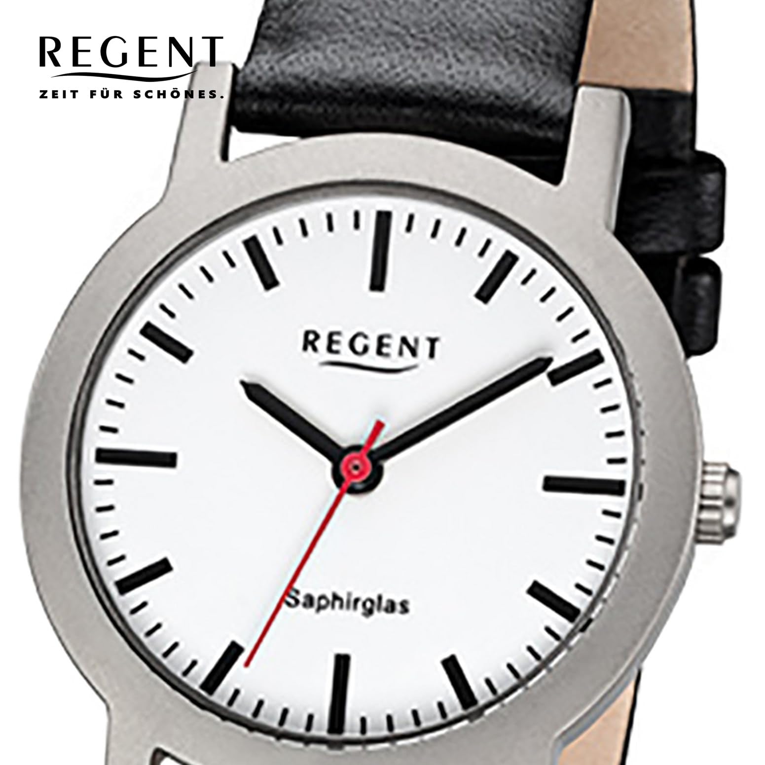 REGENT F1108 Bahnhofsuhr für Damen mit Saphirglas aus Titan mit Lederarmband