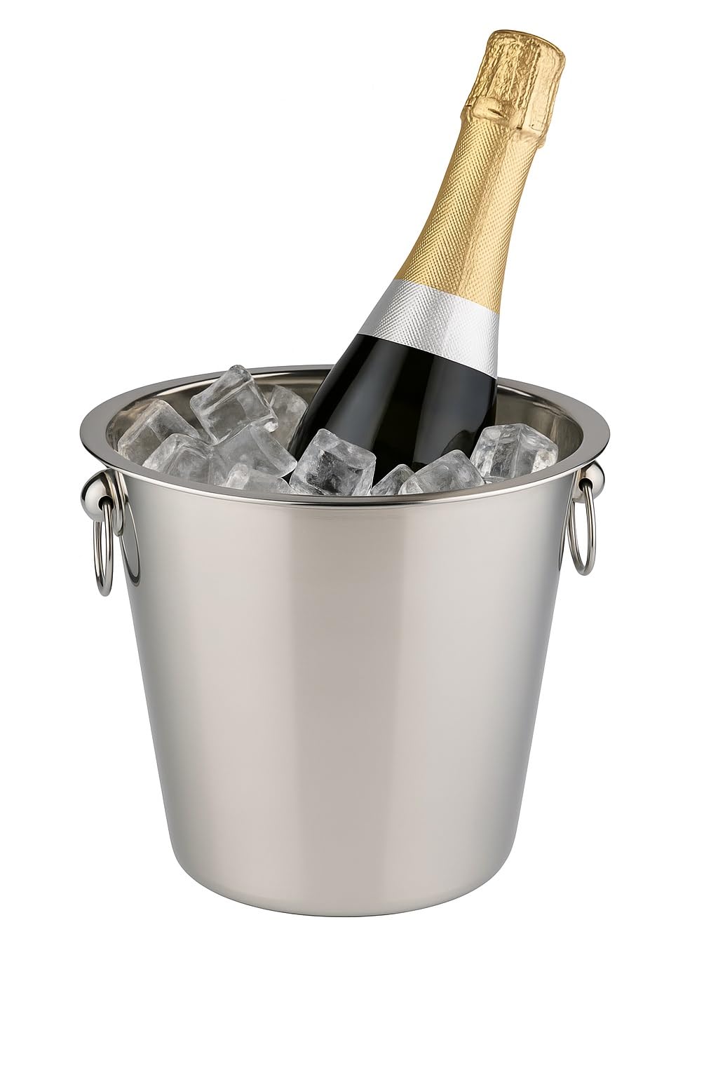 Bambelaa! Refrigeratore per spumante in acciaio inox lucido con manici ad anello, per vino, champagne, colore argento (diametro circa 22 cm)