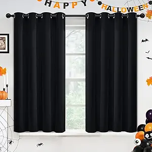 Yakamok Blackout Curtains for Bedroom,Thermal Insulated Blackout Grommet Top Drapes for Living Room,Black,52x45 Inch, 2 Panels