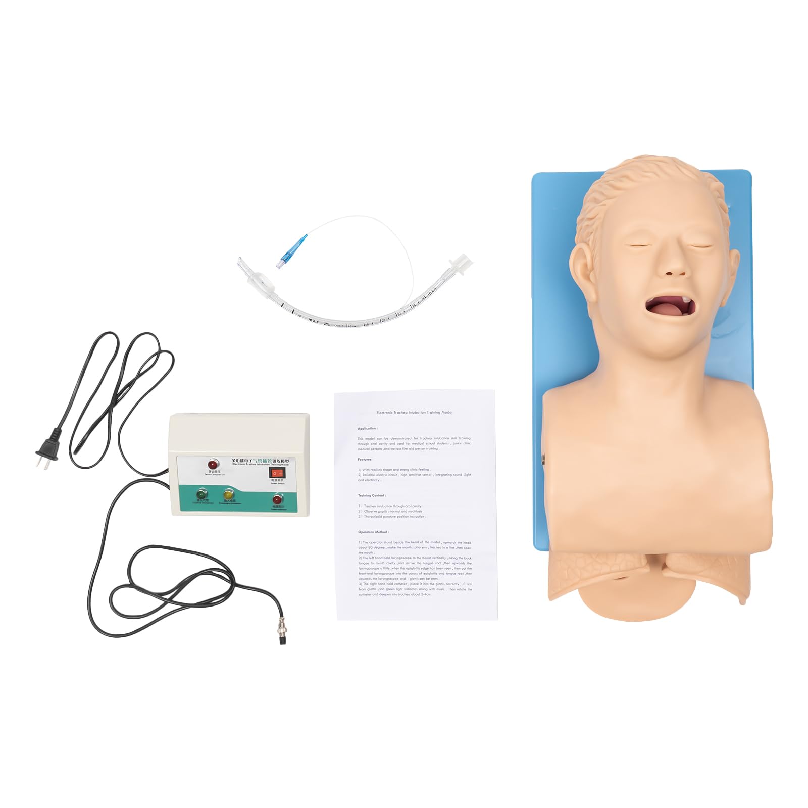 Intubation Manikin, 110V Study Teaching Adult Model Oral Nasal Lab Airway Management Trainer Tracheal Manikin Care Teaching Simulator Model with Tube, PVC Demo for Lab Education School