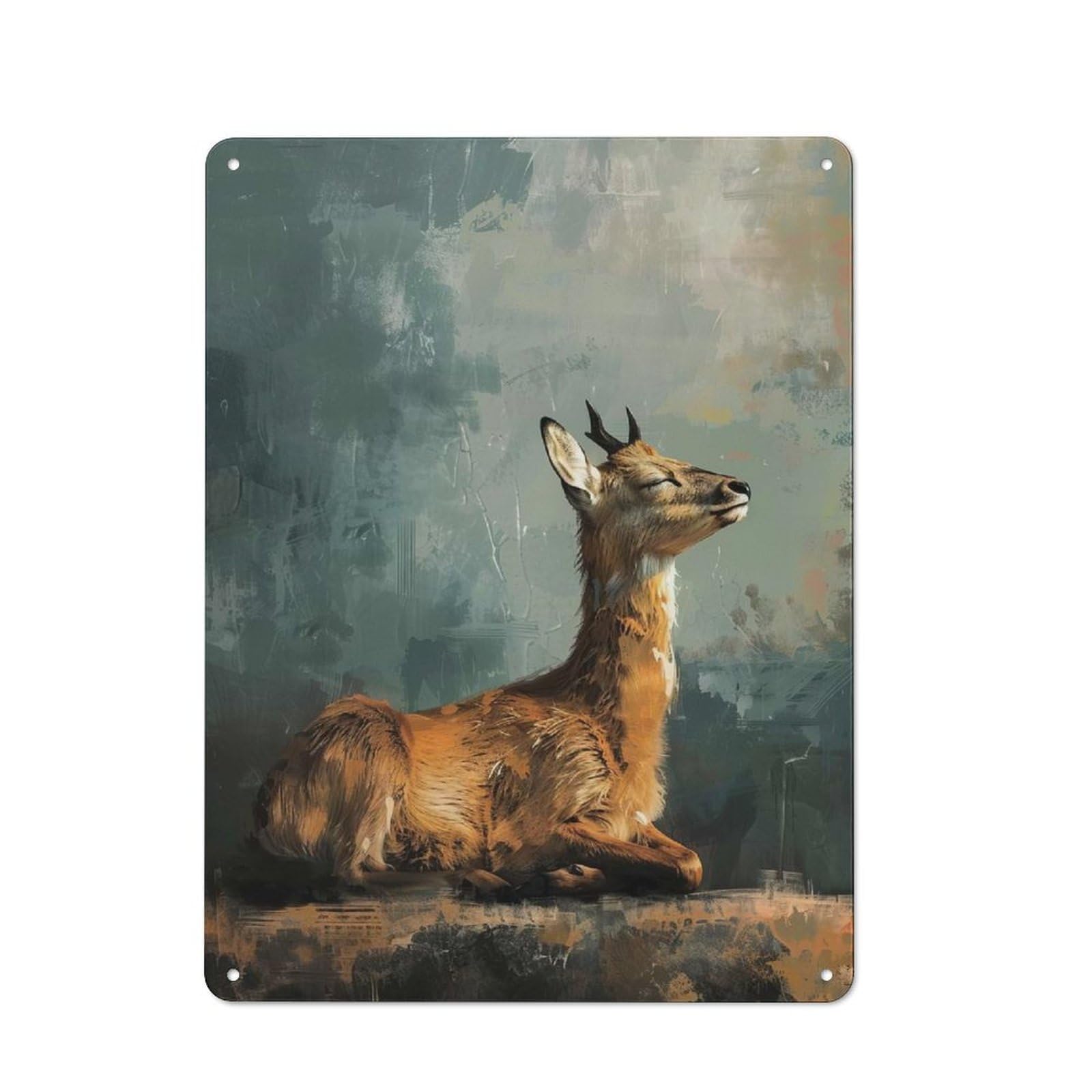 Tin Wall Plaque 40x30cm with Deer Portrait for Living Room Or Hallway, Suited to Wall Displays in Living Rooms And Hallways