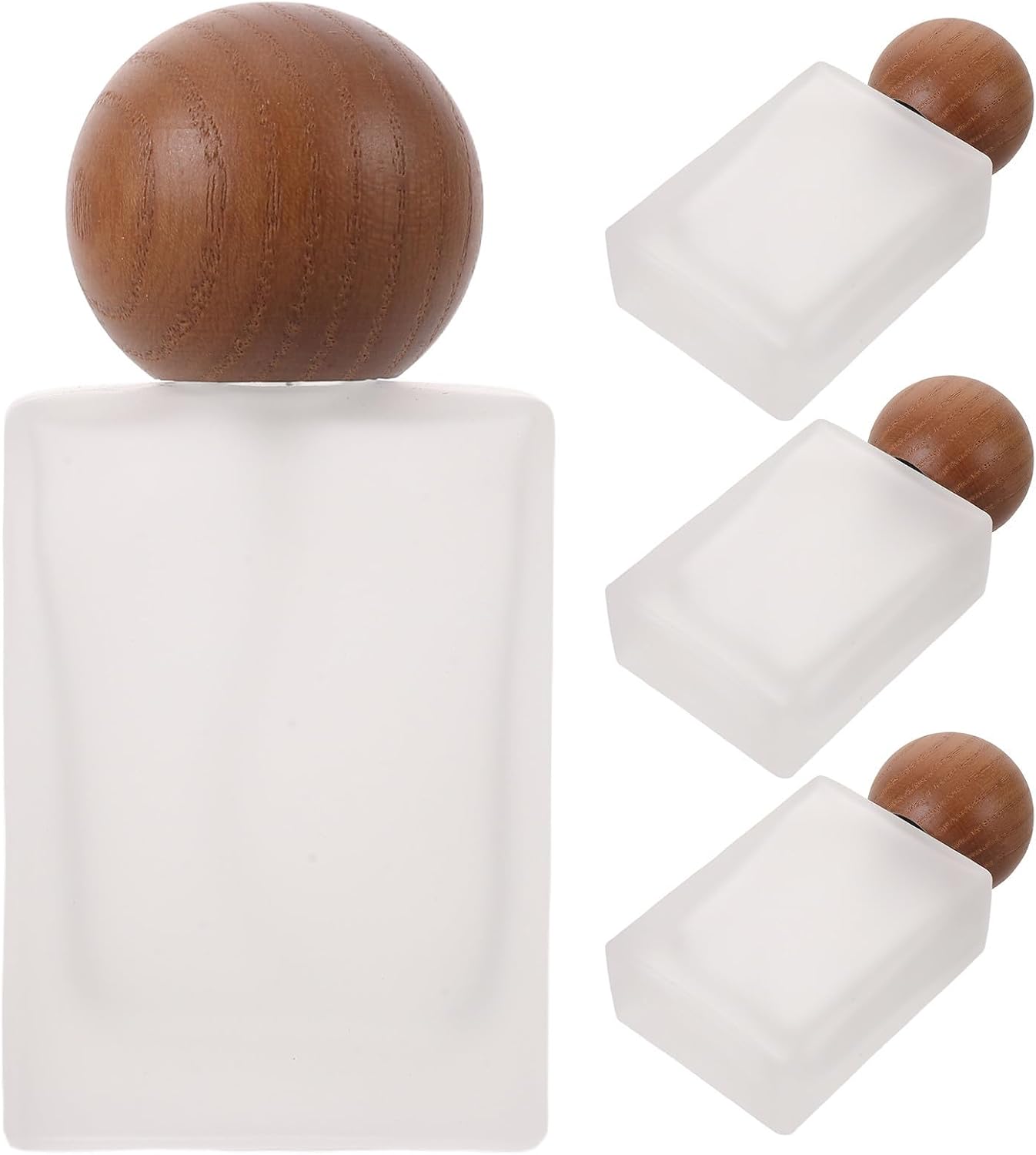 4pcs Refillable Portable Perfume Spray Bottles 30ml Glass Empty Atomizers with Wooden round Cap for Business Trip and Vacation Travel