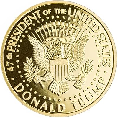 Trump 2024 Save America 47th Presidential Gold Challenge Coin in Diamond Display Case with Certificate of Authentication & Display Stand (2024 D)