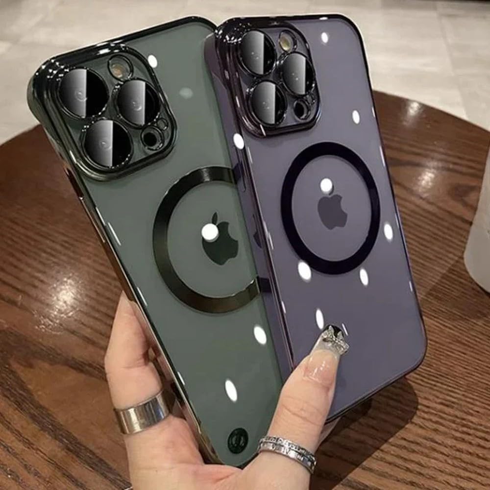 Przezroczyste etui Ultra Thin Frameless Case do iPhone'a 15 14 13 12 Pro Max Magnetyczne ładowanie bezprzewodowe, czarne, do iPhone'a 13Promax