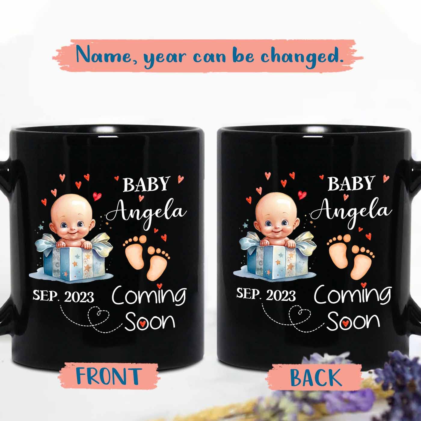 Baby Coming Soon Black Coffee Mug 11 Oz 15 Oz, Personalized Baby Coming Travel Mug, Customized Daddy Coffee Cup With Name, Pregnancy Announcement Ceramic Teacup, Custom Mug For New Daddy New Father