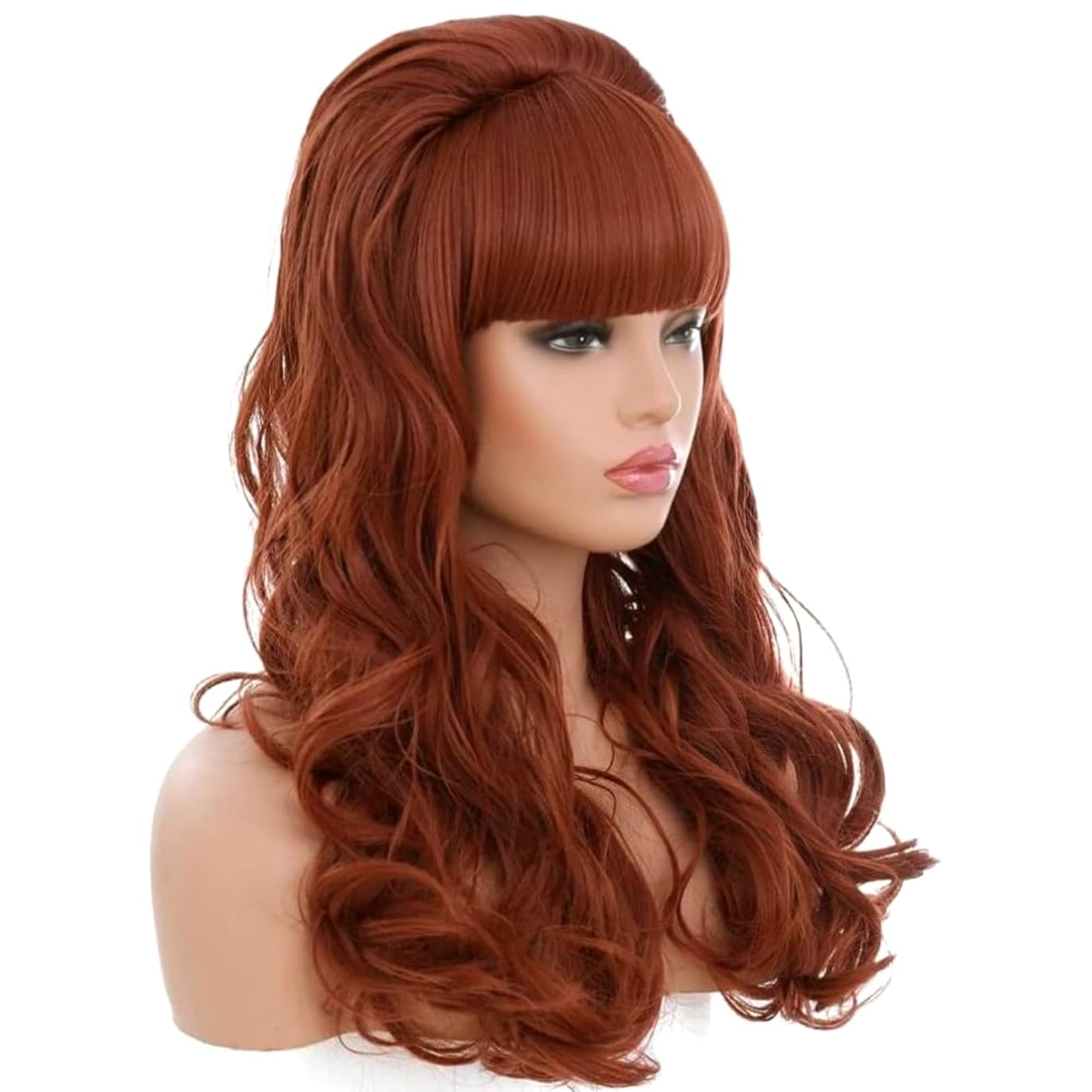 PORSMEER Long Wavy Auburn Brown Beehive Retro Wigs for Women Girls,Peggy Bundy Wig 80s Married Housewife Big Red Wig Costumes Halloween Vintage Cosplay Party - Image 4