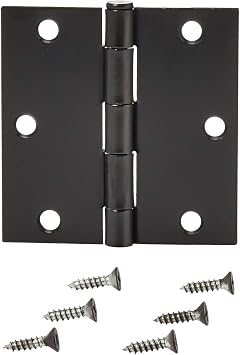 Amazon Basics Interior Door Hinges, Square, 3.5 x 3.5 Inch, Matte Black, Pack of 12