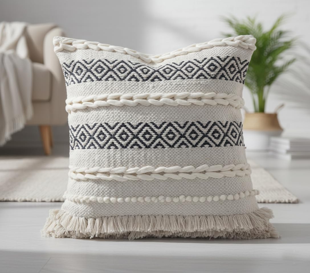 Housse de coussin en coton tissé main gris foncé 45x45cm décoration haut de gamme
