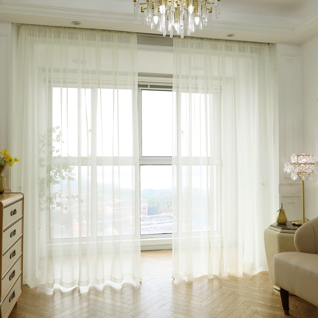 PHILEASY Window Sheer Light Yellow Curtains 45 Inches Long 2 Panels Sheer Curtains Sheer Curtain Clear Transparent Basic Rod Pocket Panel 15 Colors 10 Size for Bedroom Living Room Yard Kitchen