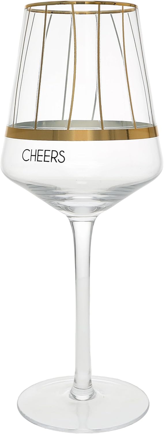 Pavilion Gift Company - Cheers - Stripes - Metallic Gold 17 oz Stemmed Wine Glass Classy Timeless Celebratory Milestone Drinkware Housewarming Apartmentwarming